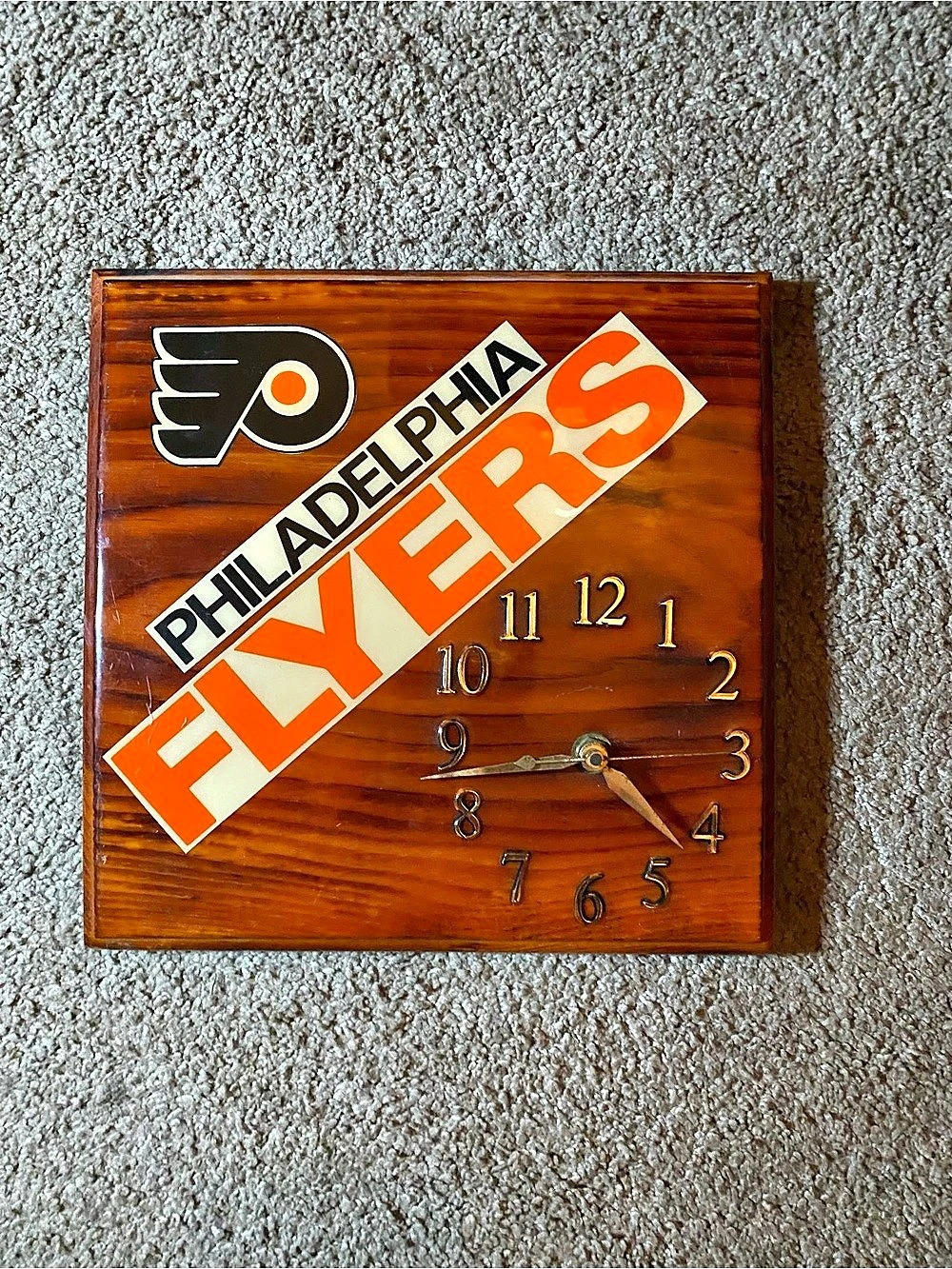 Philadelphia Flyers Wooden Wall Clock Orange & Brown